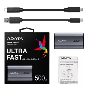 SSD extern ADATA 500GB SE880, USB-C 3.2 Gen 2x2, R:2000/W:2000MB/s, gri