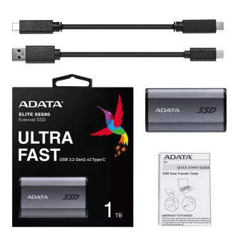 SSD extern ADATA 2TB SE880, USB-C 3.2 Gen 2x2, R:2000/W:2000MB/s, gri