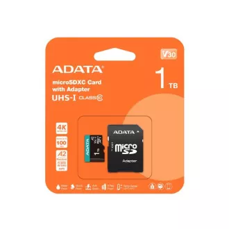 Card ADATA MicroSDXC 1TB Premier Pro UHS-I V30S (R:100/W:80 MB/s) + adaptor SD