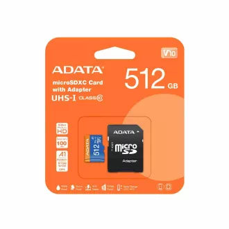 Card ADATA MicroSDXC 512 GB Premier UHS-I C10 V10 (R:100/W:25 MB/s) + adaptor SD
