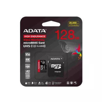 Card ADATA MicroSDXC 128 GB High Endurance UHS-I C10 V30 A2 (R:100/W:85 MB/s) + adaptor SD