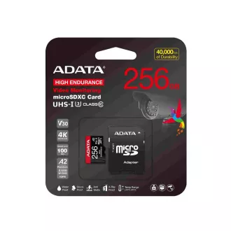 Card ADATA MicroSDXC 256 GB High Endurance UHS-I C10 V30 A2 (R:100/W:85 MB/s) + adaptor SD