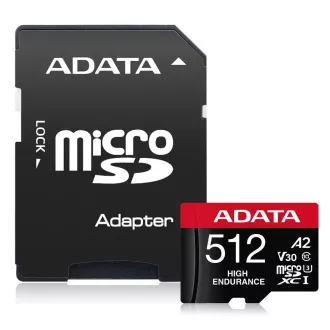Card ADATA MicroSDXC 512 GB High Endurance UHS-I C10 V30 A2 (R:100/W:85 MB/s) + adaptor SD
