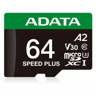 Card ADATA MicroSDXC 64GB Speed Plus, U3, C10, A2, V30 (R:160/W:140 MB/s) + adaptor SD