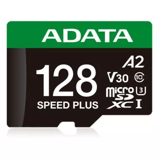 Card ADATA MicroSDXC 128GB Speed Plus, U3, C10, A2, V30 (R:180/W:160 MB/s) + adaptor SD