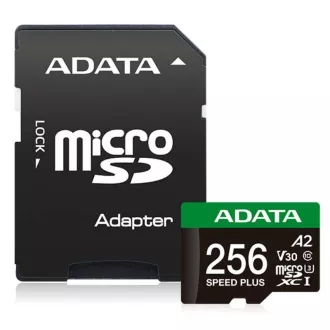 Card ADATA MicroSDXC 256 GB Speed Plus, U3, C10, A2, V30 (R:180/W:160 MB/s) + adaptor SD
