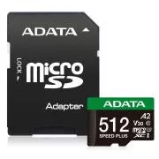 Card ADATA MicroSDXC 512GB Speed Plus, U3, C10, A2, V30 (R:180/W:160 MB/s) + adaptor SD