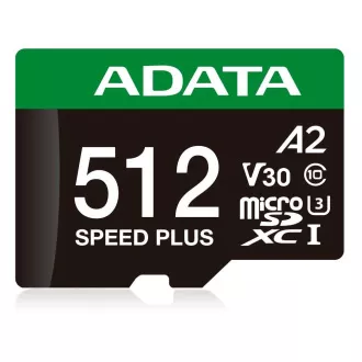 Card ADATA MicroSDXC 512GB Speed Plus, U3, C10, A2, V30 (R:180/W:160 MB/s) + adaptor SD