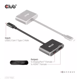Hub Club3D MST (Multi Stream Transport) USB3.2 Gen2 Type-C (DP Alt-Mode) la DisplayPort + HDMI 4K60Hz (M/F) Hub Club3D MST (Multi Stream Transport) USB3.2 Gen2 Type-C (DP Alt-Mode) la DisplayPort + HDMI 4K60Hz (M/F)