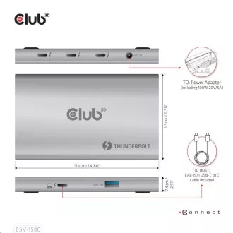 Club3D hubThunderbolt 4 Hub portabil 5-în-1 cu putere inteligentă
