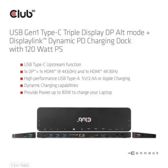 Stație de andocare Club3D USB-C 12v1, 1xDP, 2xHDMI, 1xUSB-C, 5xUSB, 1xRJ45, 1x3.5mm, cititor de carduri SD, negru Stație de andocare Club3D USB-C 12v1, 1xDP, 2xHDMI, 1xUSB-C, 5xUSB, 1xRJ45, 1x3.5mm, cititor de carduri SD, negru