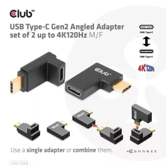 Set de 2 adaptoare unghiulare Club3D USB-C Gen2, 4K120Hz, 240W, (M/F)
