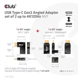 Set de 2 adaptoare unghiulare Club3D USB-C Gen2, 4K120Hz, 240W, (M/F)