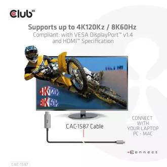 Cablu Club3D USB-C la HDMI, 4K120Hz 8K60Hz HDR10 cu DSC1.2, cablu activ, M/M, 3m Cablu Club3D USB-C la HDMI, 4K120Hz 8K60Hz HDR10 cu DSC1.2, cablu activ, M/M, 3m