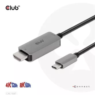 Cablu Club3D USB-C la HDMI, 4K120Hz 8K60Hz HDR10 cu DSC1.2, cablu activ, M/M, 3m Cablu Club3D USB-C la HDMI, 4K120Hz 8K60Hz HDR10 cu DSC1.2, cablu activ, M/M, 3m