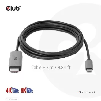 Cablu Club3D USB-C la HDMI, 4K120Hz 8K60Hz HDR10 cu DSC1.2, cablu activ, M/M, 3m Cablu Club3D USB-C la HDMI, 4K120Hz 8K60Hz HDR10 cu DSC1.2, cablu activ, M/M, 3m