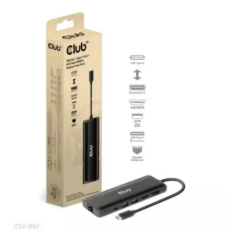 Stație de andocare Club 3D USB-C 8-în-1, 1xDP, 1xHDMI, 1xUSB-C PD100W, 2xUSB, cititor de carduri SD, gri