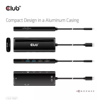 Stație de andocare Club 3D USB-C 8-în-1, 1xDP, 1xHDMI, 1xUSB-C PD100W, 2xUSB, cititor de carduri SD, gri
