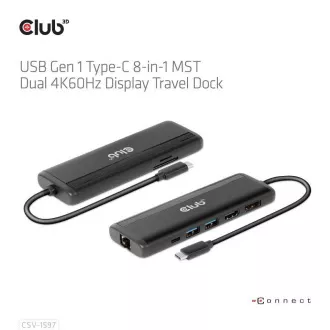 Stație de andocare Club 3D USB-C 8-în-1, 1xDP, 1xHDMI, 1xUSB-C PD100W, 2xUSB, cititor de carduri SD, gri