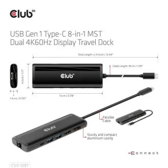 Stație de andocare Club 3D USB-C 8-în-1, 1xDP, 1xHDMI, 1xUSB-C PD100W, 2xUSB, cititor de carduri SD, gri Stație de andocare Club 3D USB-C 8-în-1, 1xDP, 1xHDMI, 1xUSB-C PD100W, 2xUSB, cititor de carduri SD, gri