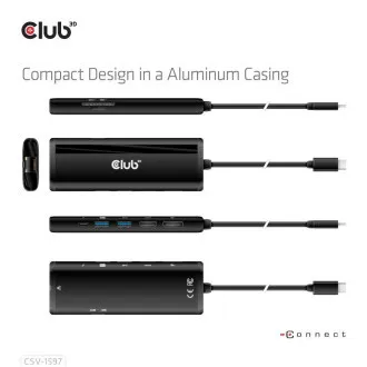 Stație de andocare Club 3D USB-C 8-în-1, 1xDP, 1xHDMI, 1xUSB-C PD100W, 2xUSB, cititor de carduri SD, gri Stație de andocare Club 3D USB-C 8-în-1, 1xDP, 1xHDMI, 1xUSB-C PD100W, 2xUSB, cititor de carduri SD, gri