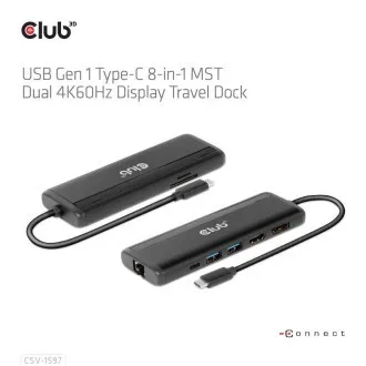 Stație de andocare Club 3D USB-C 8-în-1, 1xDP, 1xHDMI, 1xUSB-C PD100W, 2xUSB, cititor de carduri SD, gri Stație de andocare Club 3D USB-C 8-în-1, 1xDP, 1xHDMI, 1xUSB-C PD100W, 2xUSB, cititor de carduri SD, gri