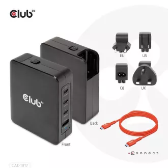 Încărcător de călătorie Club3D 140W tehnologie GaN, 3xUSB-C, 1xUSB-A, suport PPS + PD 3.1