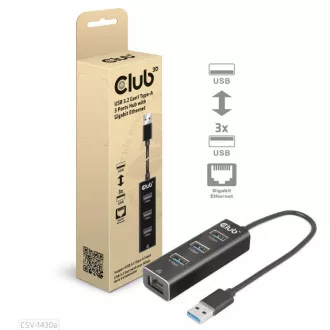 Hub Club3D, USB-A 3.2 Gen1 la 3x USB 3.1, Gigabit Ethernet