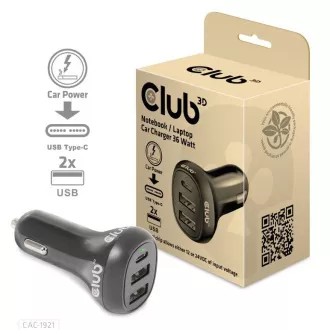 Încărcător auto Club3D pentru laptopuri 36W, 3 porturi (2xUSB-A   USB-C)