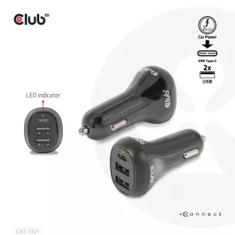 Încărcător auto Club3D pentru laptopuri 36W, 3 porturi (2xUSB-A   USB-C)