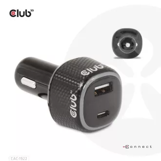 Club3D Incarcator auto pentru notebook-uri 63W, 2 porturi (USB-A + USB-C)
