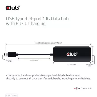 Hub Club3D 1xUSB-C la 4xUSB-C, port 10Gbps, PD 3.0
