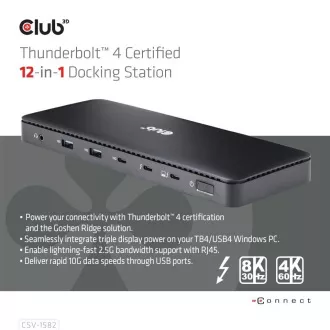 Stație de andocare Club3D USB-C 12v1, 1xDP, 1xHDMI, 2xUSB-C, 4xUSB, 1xRJ45, neagră