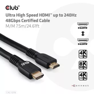 Cablu HDMI Club3D, cablu certificat HDMI™ ultra rapid, 4K120Hz/ 8K60Hz, 7,5 m