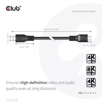 Cablu HDMI Club3D, cablu certificat HDMI™ ultra rapid, 4K120Hz/ 8K60Hz, 7,5 m