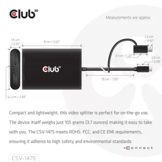 Hub video Club3D USB-C/A la 2xHDMI 2.0, monitor dublu, 4K60Hz (M/F)