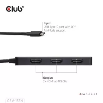 Hub Club3D MST USB-C la 3xHDMI, simplu: 8K30Hz, triplu: 4K60Hz