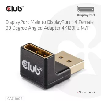 Adaptor Club3D DisplayPort la DisplayPort 1.4, 4K120Hz, 8K30Hz, 90° Adaptor Club3D DisplayPort la DisplayPort 1.4, 4K120Hz, 8K30Hz, 90°