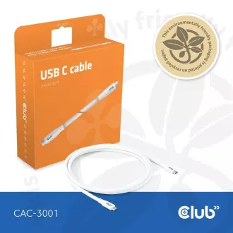 Cablu Club3D USB-C 4.0, 20Gbps, 4K60Hz, PD 240W, 2m, alb