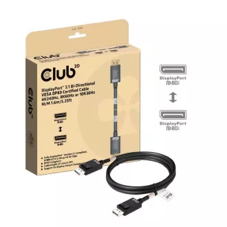 Cablu Club3D DisplayPort 2.1 la DisplayPort 2.1, VESA DP80, 4K240Hz/8K60Hz/10K60Hz (M/M), 1,6 m, negru