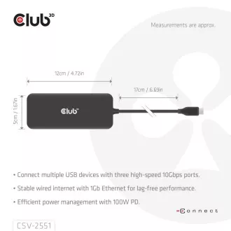 Stație de andocare Club3D USB-C 8-în-1, 1xHDMI, 1xDP, 1xUSB-C, 2xUSB, 1xRJ45, neagră