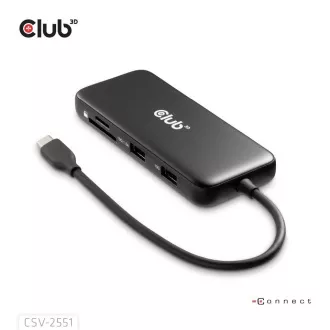 Stație de andocare Club3D USB-C 8-în-1, 1xHDMI, 1xDP, 1xUSB-C, 2xUSB, 1xRJ45, neagră