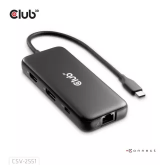 Stație de andocare Club3D USB-C 8-în-1, 1xHDMI, 1xDP, 1xUSB-C, 2xUSB, 1xRJ45, neagră