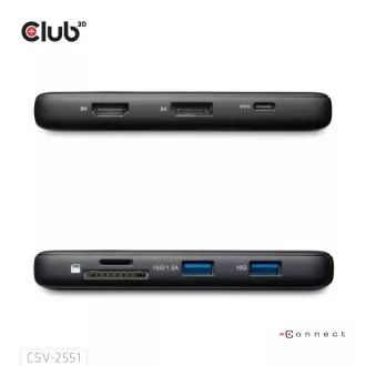 Stație de andocare Club3D USB-C 8-în-1, 1xHDMI, 1xDP, 1xUSB-C, 2xUSB, 1xRJ45, neagră