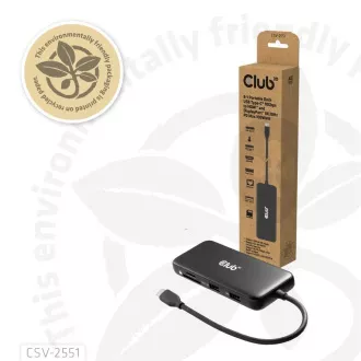 Stație de andocare Club3D USB-C 8-în-1, 1xHDMI, 1xDP, 1xUSB-C, 2xUSB, 1xRJ45, neagră