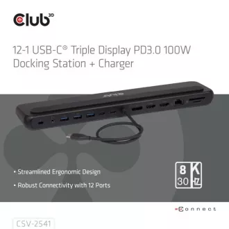 Stație de andocare Club3D USB-C 12v1, 2xHDMI, 1xDP, 2xUSB-C, 3xUSB, 1xRJ45, 1x3.5mm, neagră