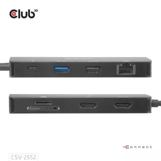 Stație de andocare Club3D USB-C 9-în-1, 2xHDMI, 1xUSB-C, 1xUSB-C PD, 2xUSB, 1xRJ45, microSD/SD, negru