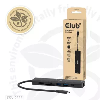 Stație de andocare Club3D USB-C 7 în 1, 1xHDMI, 1xUSB-C PD, 2xUSB, 1xRJ45, microSD/SD, neagră