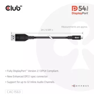 Cablu Club3D USB-C la DisplayPort 2.1 DP54 Bi-direcțional, 8K120Hz, 4K480Hz, 2m