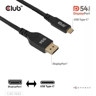 Cablu Club3D USB-C la DisplayPort 2.1 DP54 Bi-direcțional, 8K120Hz, 4K480Hz, 2m